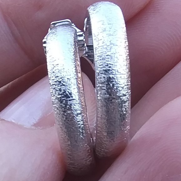 Vintage Monet silver tone hoop style earrings clip on - Picture 1 of 8